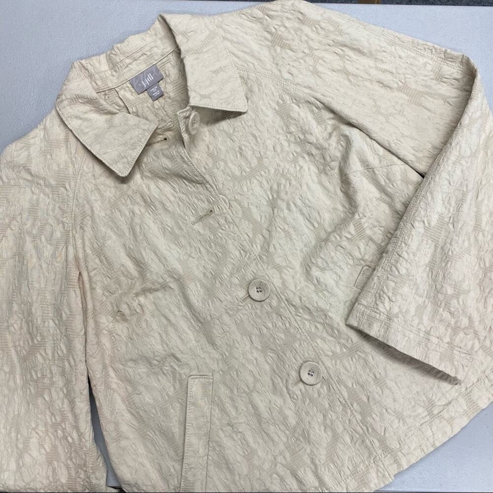 J Jill Blazer Tan Button Jacket Faux Pockets Embroidered Size XS